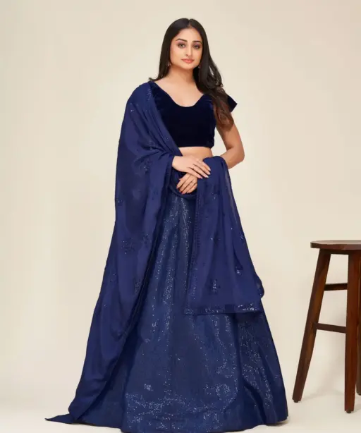 Shine Royal Blue Heavy Sequins Work Silk Ethnic Lehenga Choli Bollywood Style Lehenga
