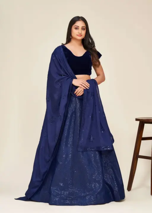 Shine Royal Blue Heavy Sequins Work Silk Ethnic Lehenga Choli Bollywood Style Lehenga
