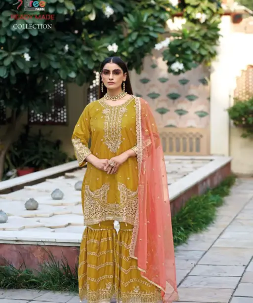 Shree Fabs Readymade Pakistani Organza Sharara Salwar Suit R1288