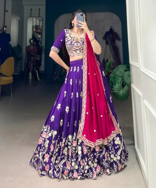 Stylish Purple Color Designer Wedding Wear Lehenga Choli Ethnic Wear