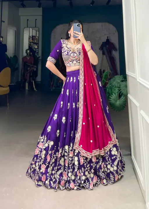 Stylish Purple Color Designer Wedding Wear Lehenga Choli Ethnic Wear