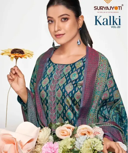 Suryajyoti Kalki Vol 20 Jaam Satin Neck Embroidery Ethnic Suit Wholesaler