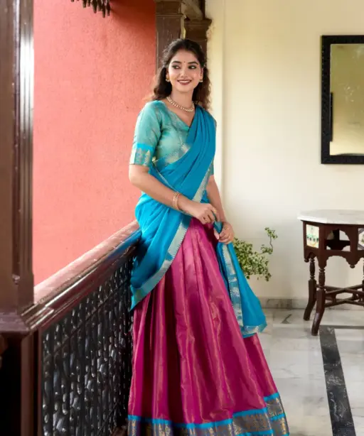 Traditional Kanchipuram Lehenga Choli With Zari Weaving Suvarna