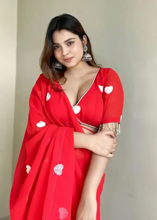 Valentine's Special Red Color Saree With Heart Embroidery Work Perfect Valentines Gift