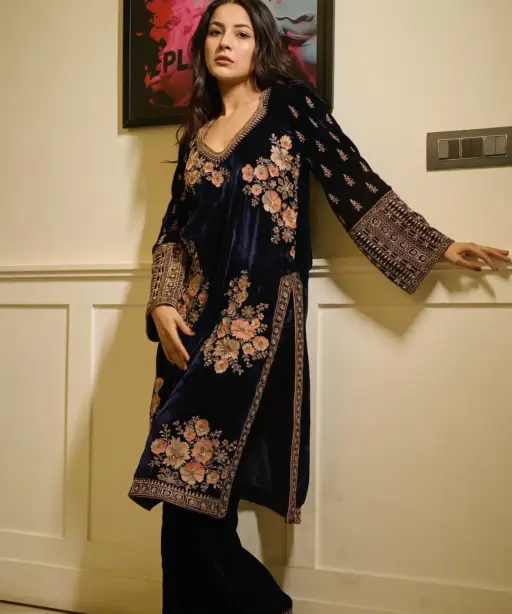 Viscose Velvet Royal Blue Suit Wore By Shehnaaz Gill Trending Velvet Suit