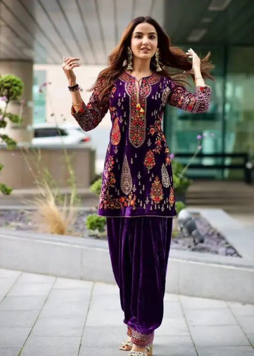 Wedding Special Velvet Kurti With Patiala Suit Heavy Embroidery