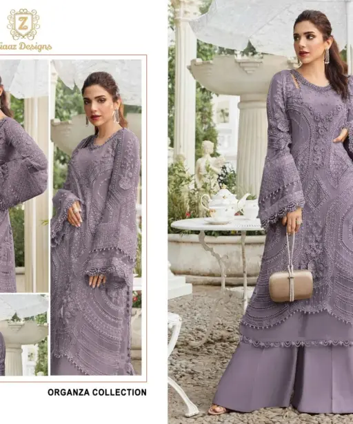 Ziaaz Designer Pakistani Organza Handwork Unstitched Salwar Suit