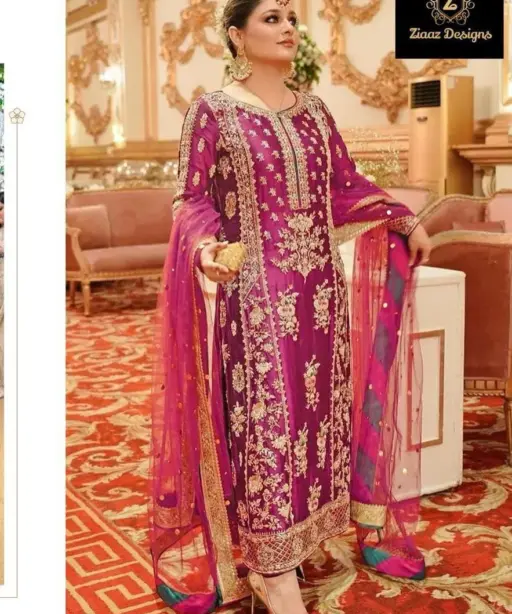 Ziaaz Designer Pakistani Salwar Suit Tomato Red Color Velvet Suit