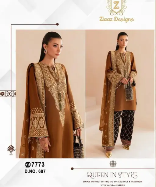 Ziaaz Designs 687 Georgette Heavy Work Straight Pakistani Style Ethnic Suit