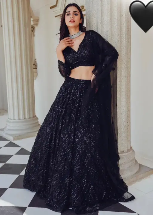 Beautiful Black Georgette Lehengacholi For Reception