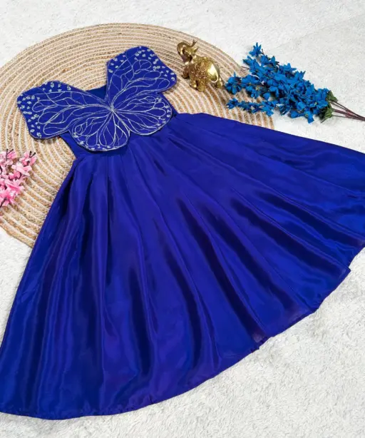 Kids Butterfly Embroidered Gown Girls Wear