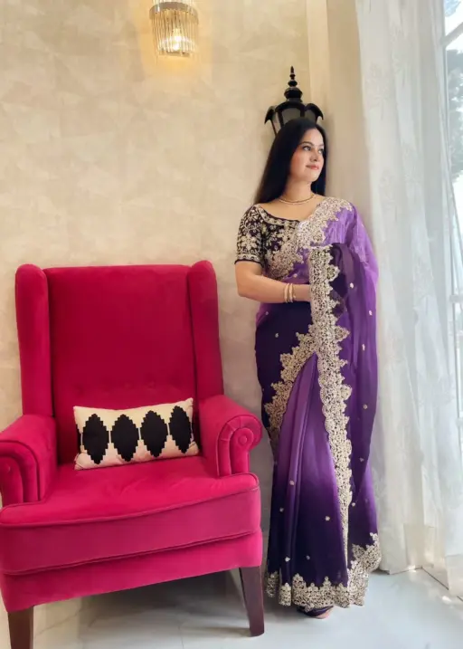 Most Beautiful Saree With Shaded Color And Sequince Work Ethnic Saree ds663