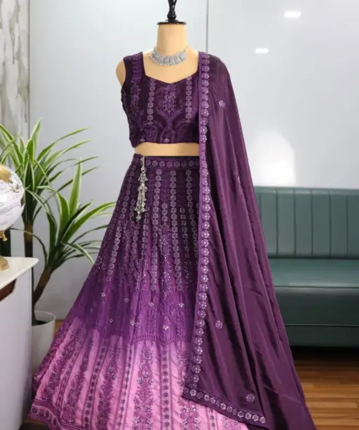 Padding Wine Party Wear Lehenga Choli With Heavy Sequince And Embroidery