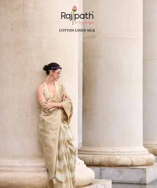 Rajpath Fabric renault Silk Cotton Linen Fancy Saree