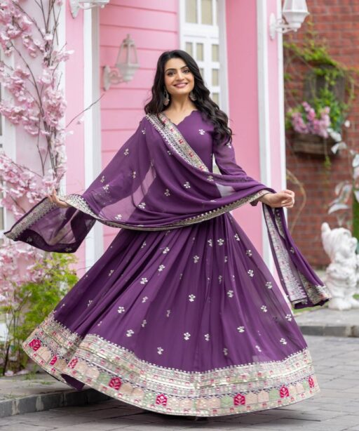 Heavy Embroidery Georgette Gown With Dupatta For Women