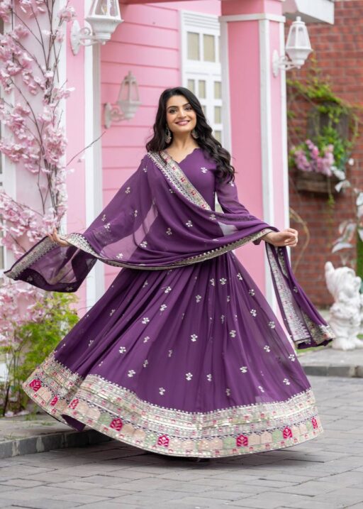 Heavy Embroidery Georgette Gown With Dupatta For Women