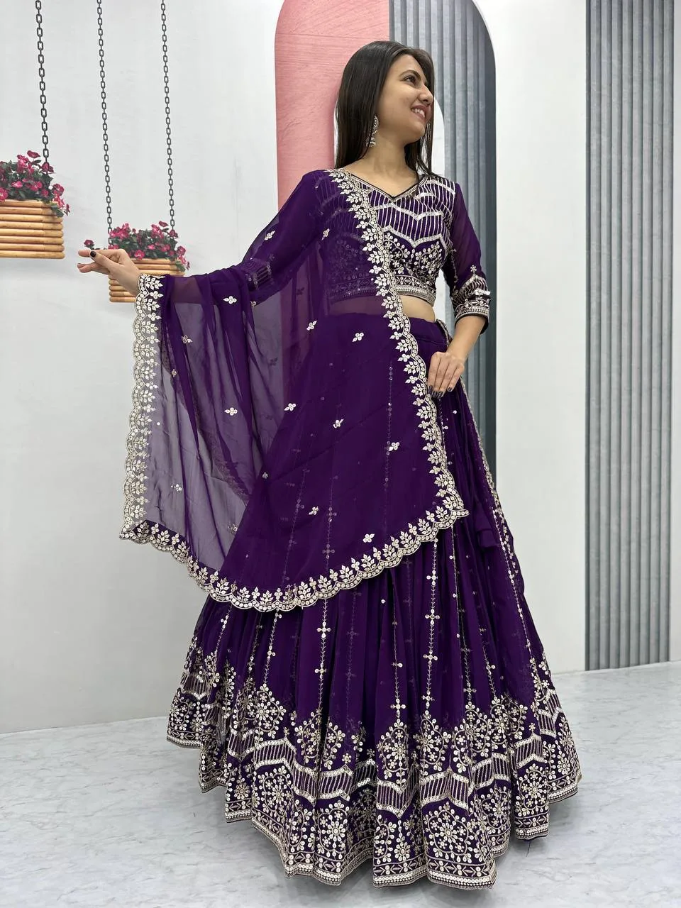 Georgette Bridesmaid Lehenga Choli For Wedding - Image 2