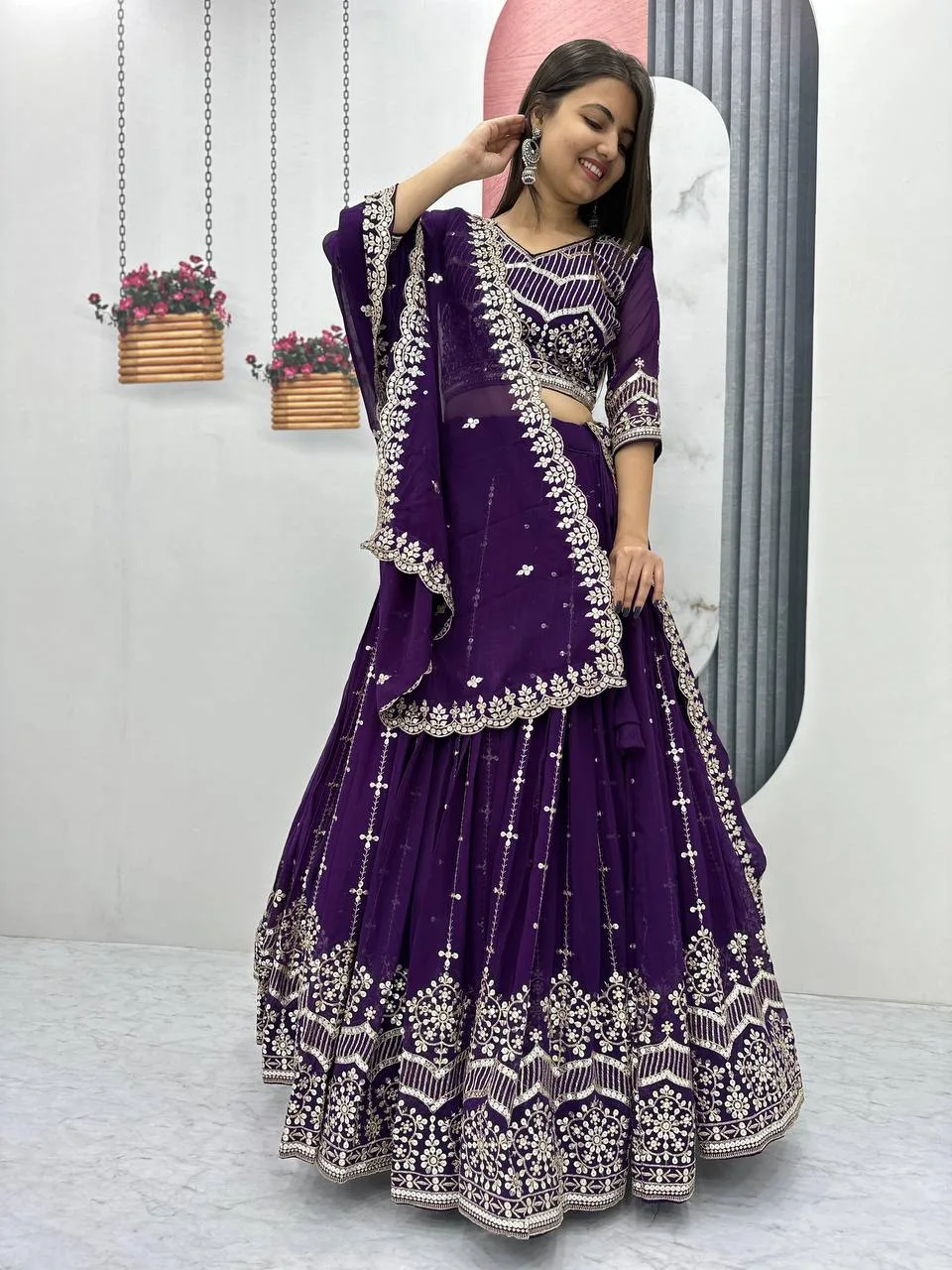 Georgette Bridesmaid Lehenga Choli For Wedding - Image 4