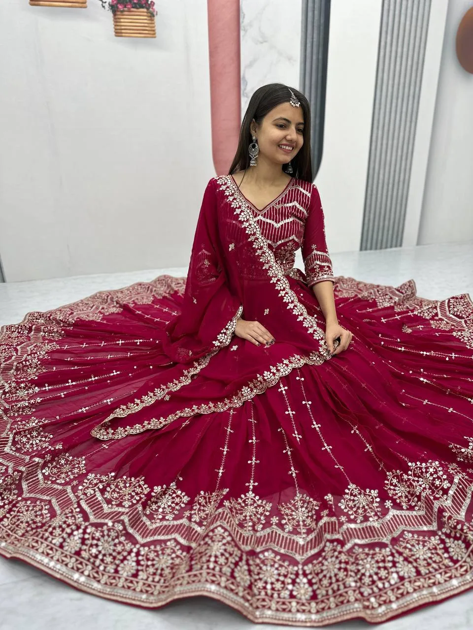 Red Bridesmaid Lehenga Choli For Wedding Sangeet Functions