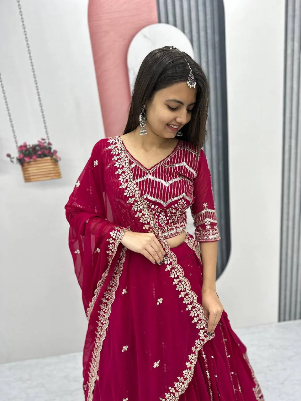 Georgette Bridesmaid Lehenga Choli For Wedding - Image 3