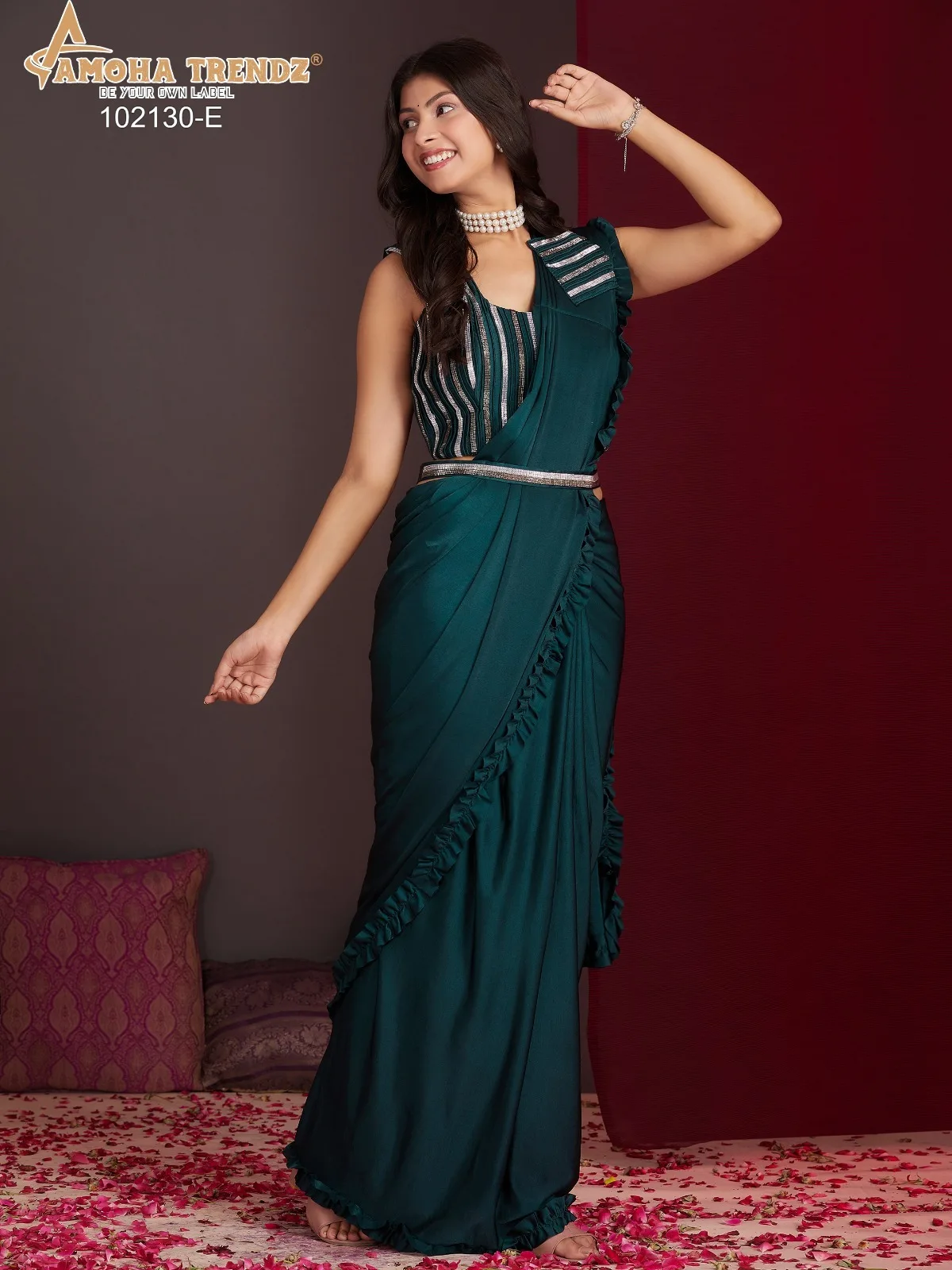 Beautiful Ready To Wear Saree With Stitched Blouse For Party Wear - Image 4