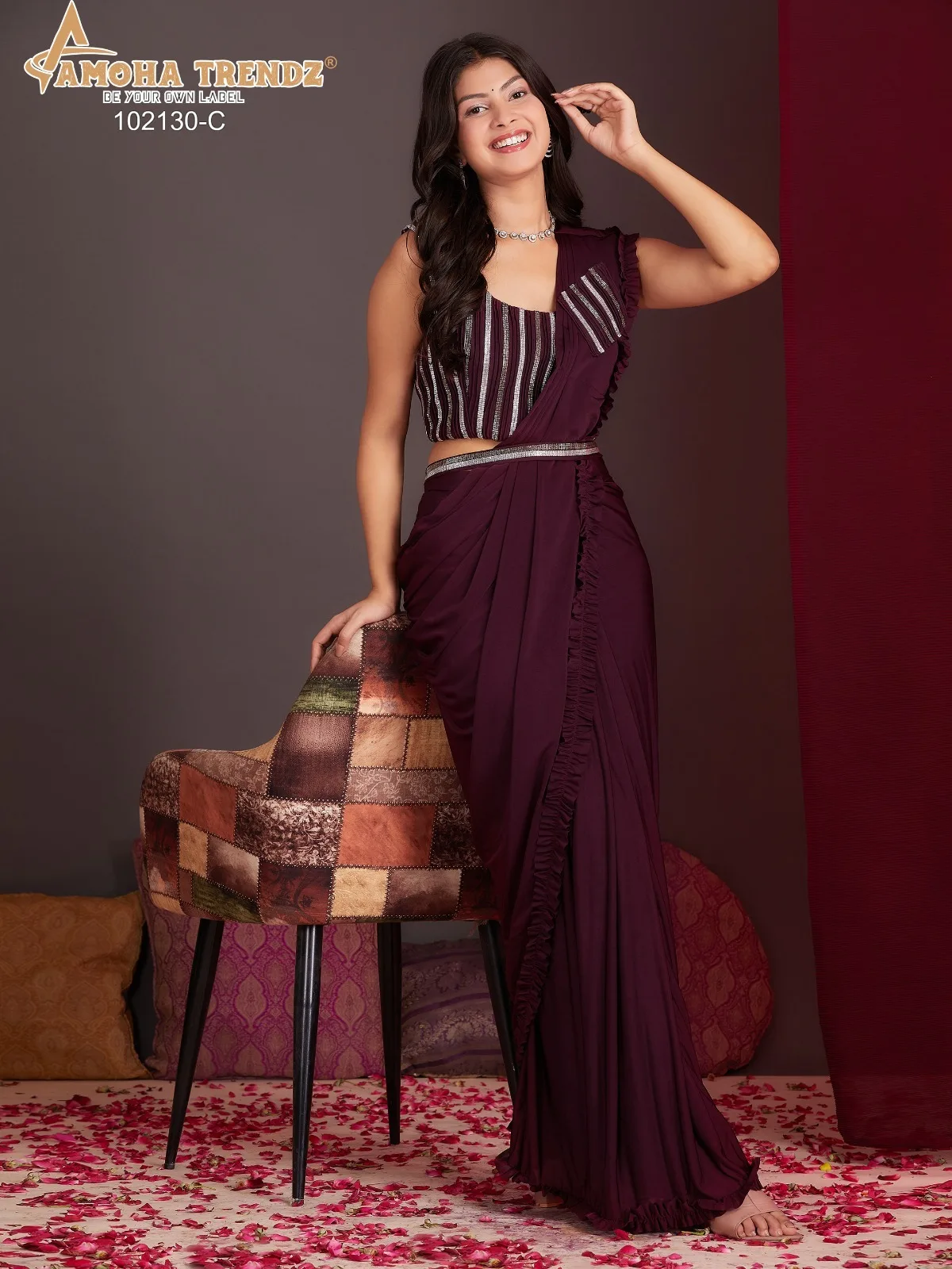 Beautiful Ready To Wear Saree With Stitched Blouse For Party Wear - Image 7