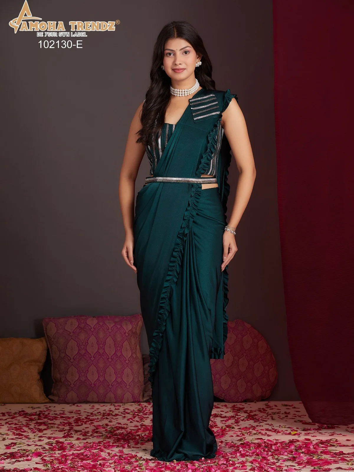 Beautiful Ready To Wear Saree With Stitched Blouse For Party Wear - Image 6