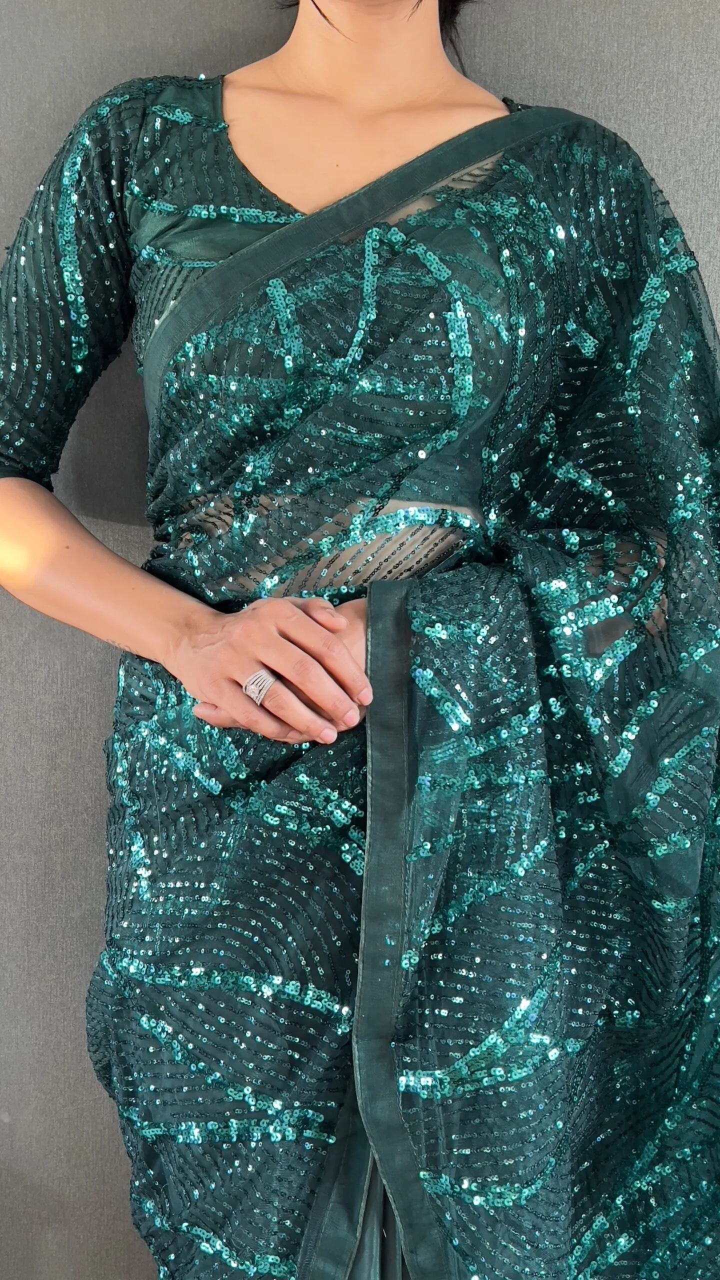 Beautiful Ready To Wear Saree With Stitched Blouse For Party Wear - Image 3