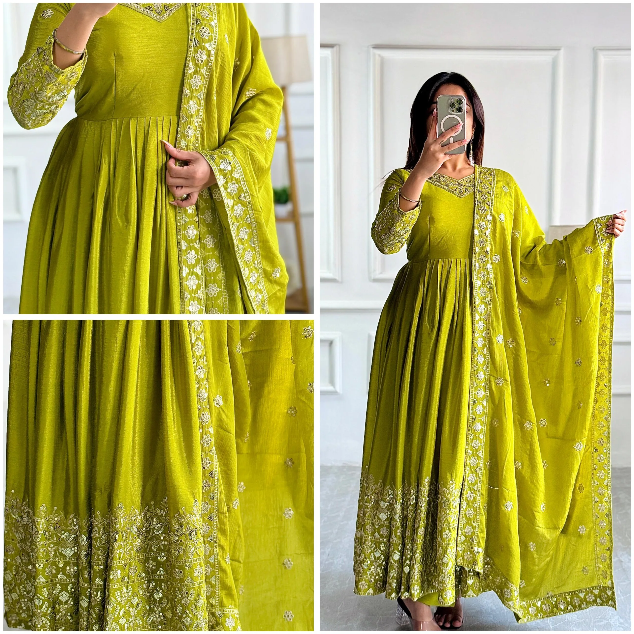 Embellished Green Color Trending Anarkali Gown With Heavy Embroidery Sequence Work - Image 6