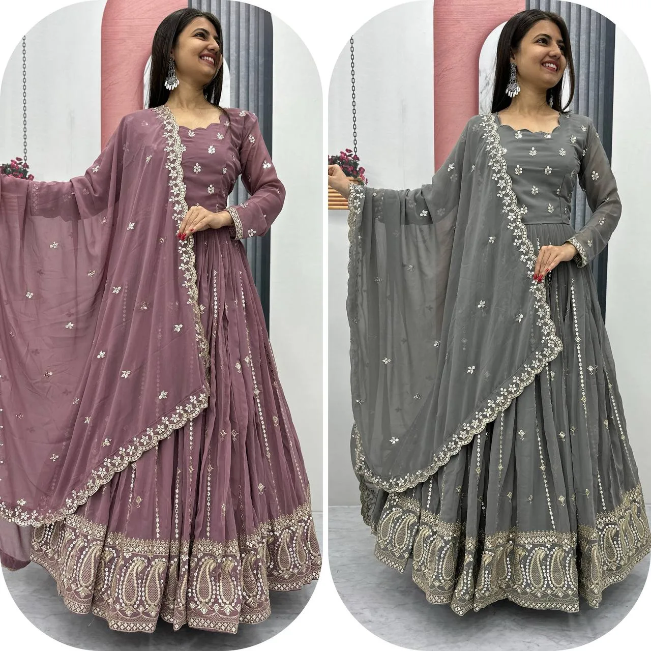 Light Shade Party Wear Georgette Gown With Dupatta - Image 4