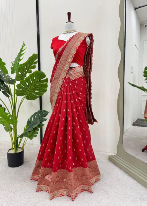 Trending red Silk saree With Border Work