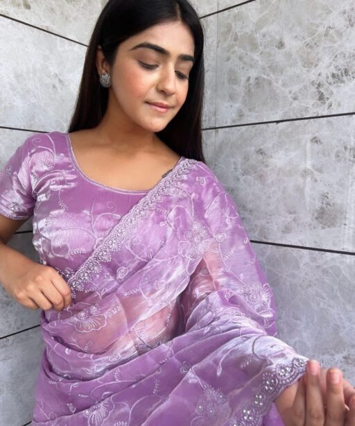 Purple Saree For Women Diamond Work SAree