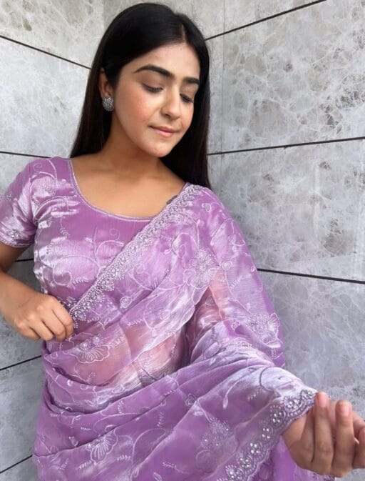 Purple Saree For Women Diamond Work SAree