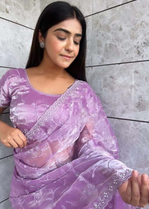 Purple Saree For Women Diamond Work SAree