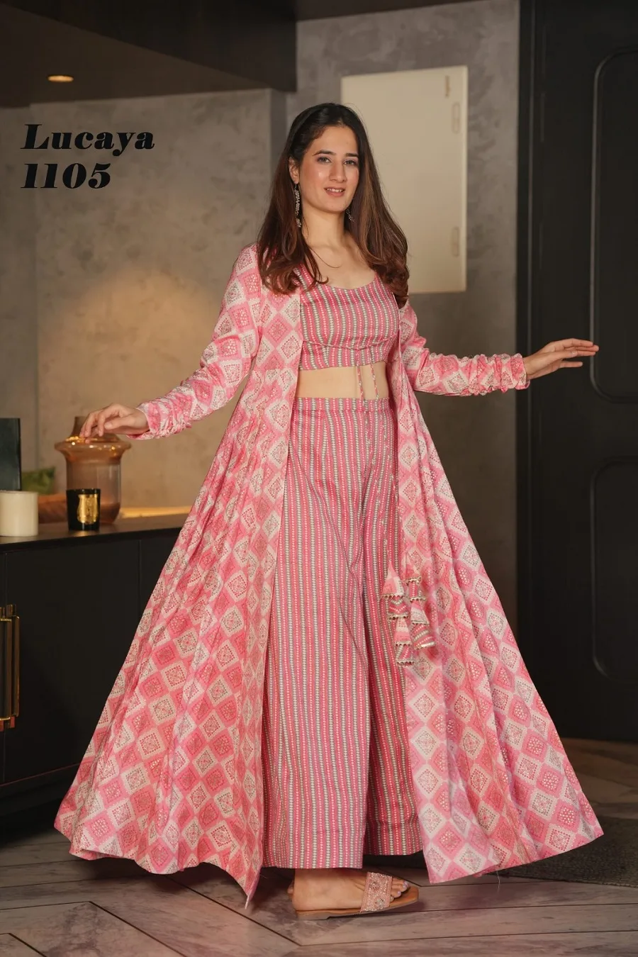 Party Wear Crop Top With Shrug For Girls - Image 3
