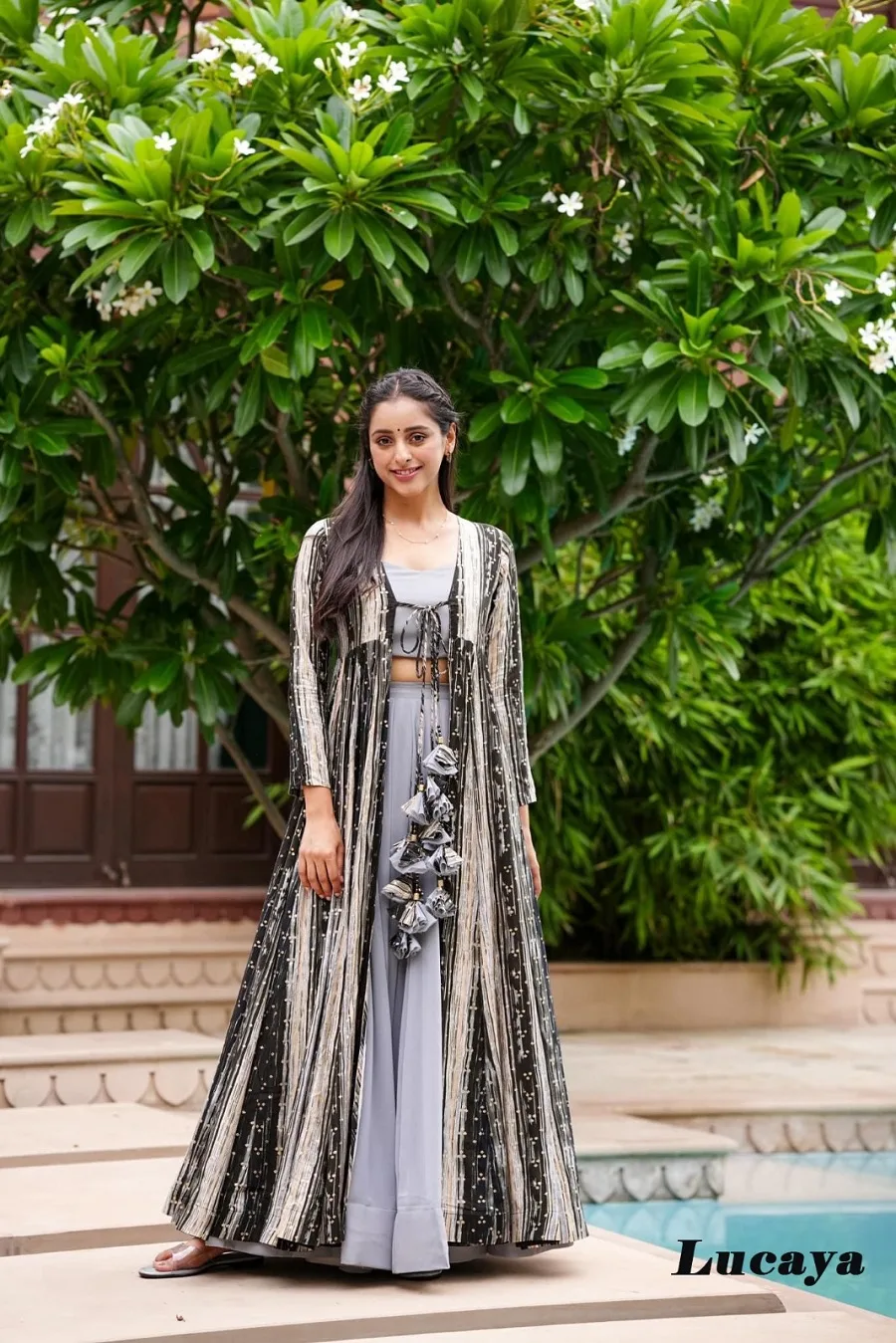 Party Wear Crop Top With Shrug For Girls - Image 5