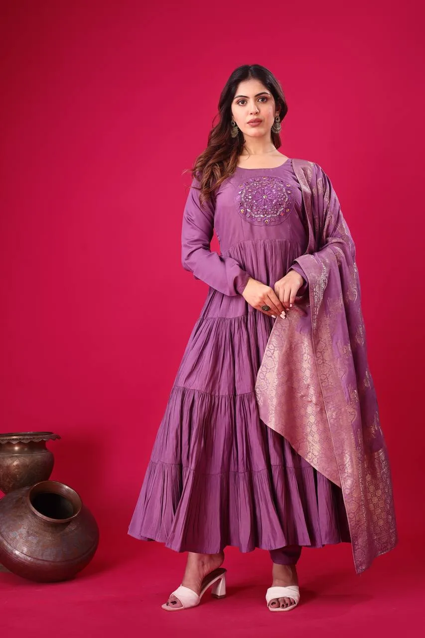 Readymade Big Flair Gown With Jacquard Dupatta Set - Image 4