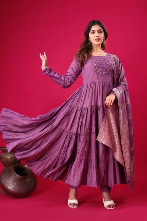 Maroon Big Flair Gown With Jacquard Dupatta