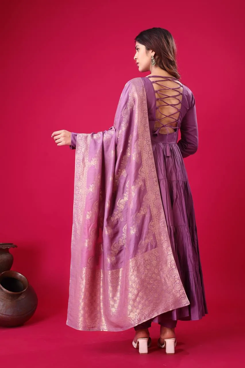 Readymade Big Flair Gown With Jacquard Dupatta Set - Image 3