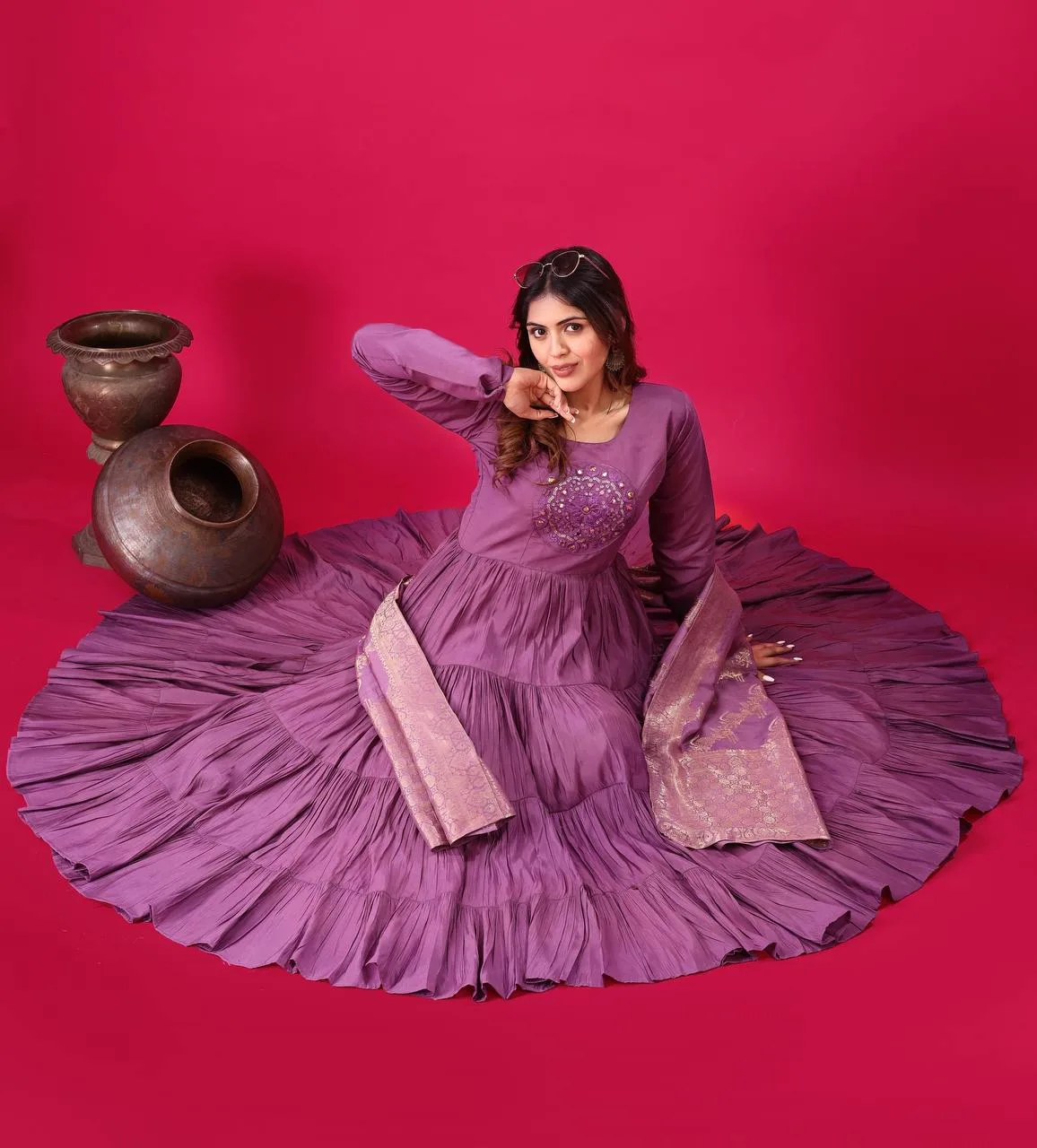Readymade Big Flair Gown With Jacquard Dupatta Set - Image 6