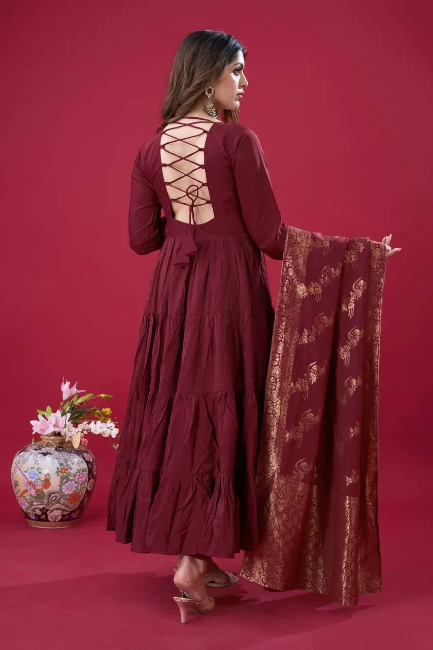 Readymade Big Flair Gown With Jacquard Dupatta Set - Image 2