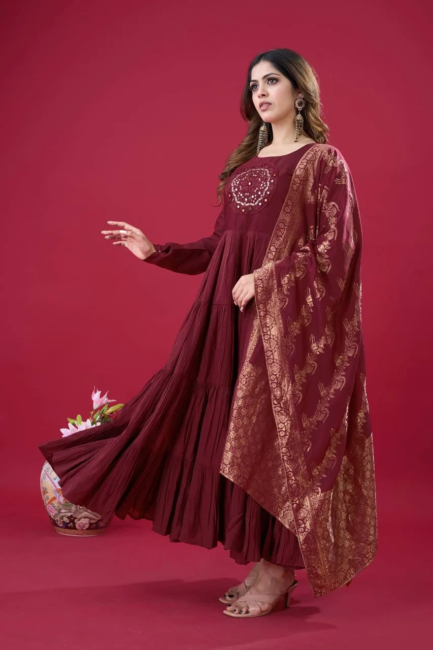 Readymade Big Flair Gown With Jacquard Dupatta Set - Image 5