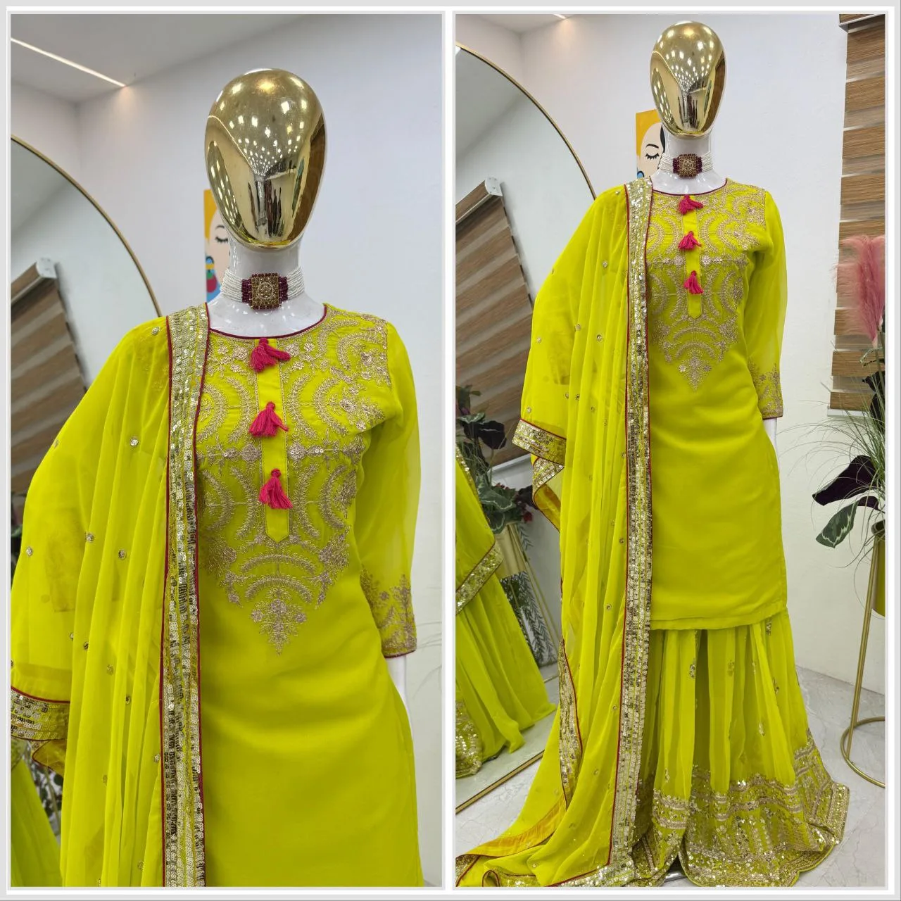 Pista Color Readymade Pakistani Sharara salwar Kameez - Image 2