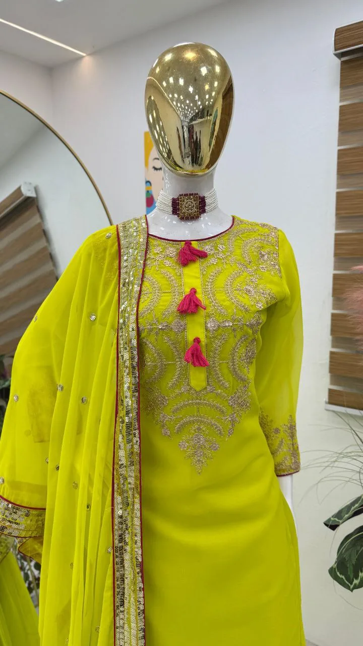 Pista Color Readymade Pakistani Sharara salwar Kameez - Image 3