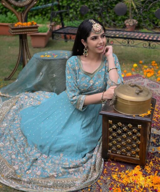 Sky Blue Gown For Party And Wedding Wear