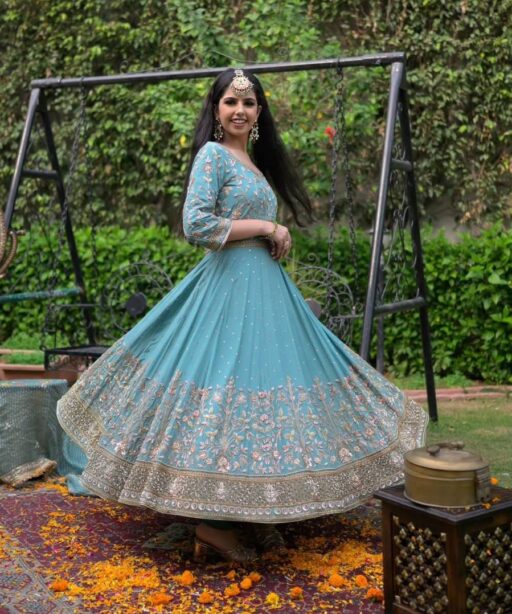 Sky Blue Gown For Party And Wedding Wear