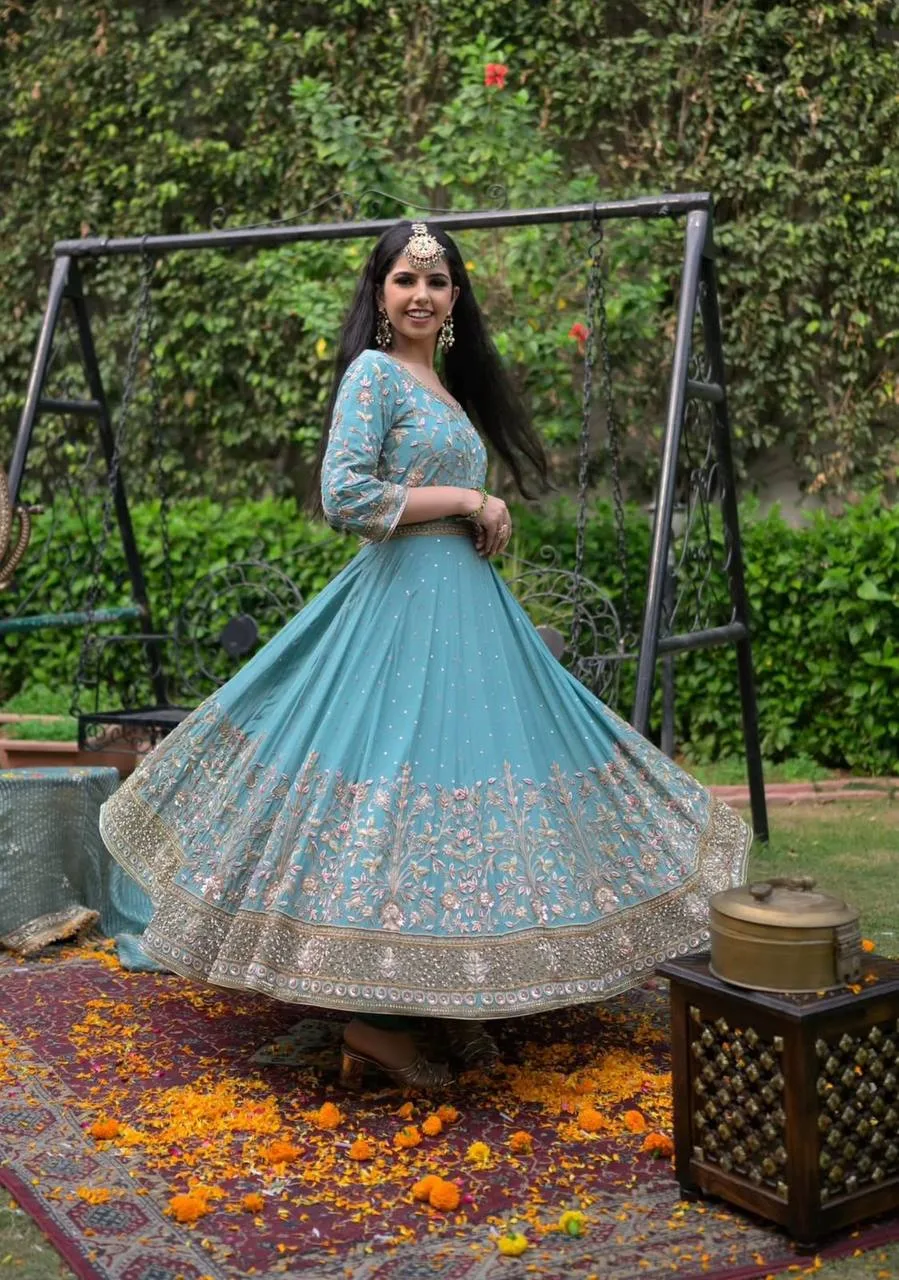 Sky Blue Gown For Party And Wedding Wear