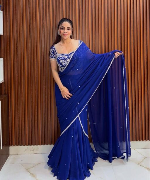 Royal Blue color Lehenga Saree For Wedding Wear