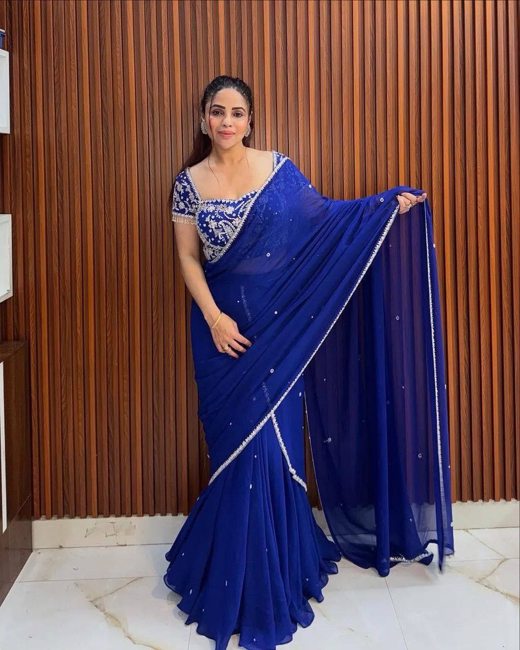 Royal Blue color Lehenga Saree For Wedding Wear