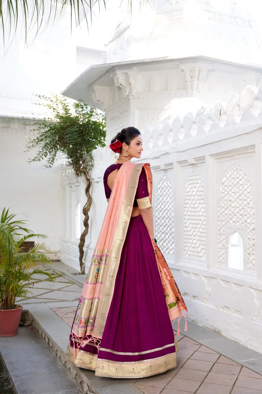 Wine Color Paithani Lehenga Choli With Jacquard Dupatta - Image 3